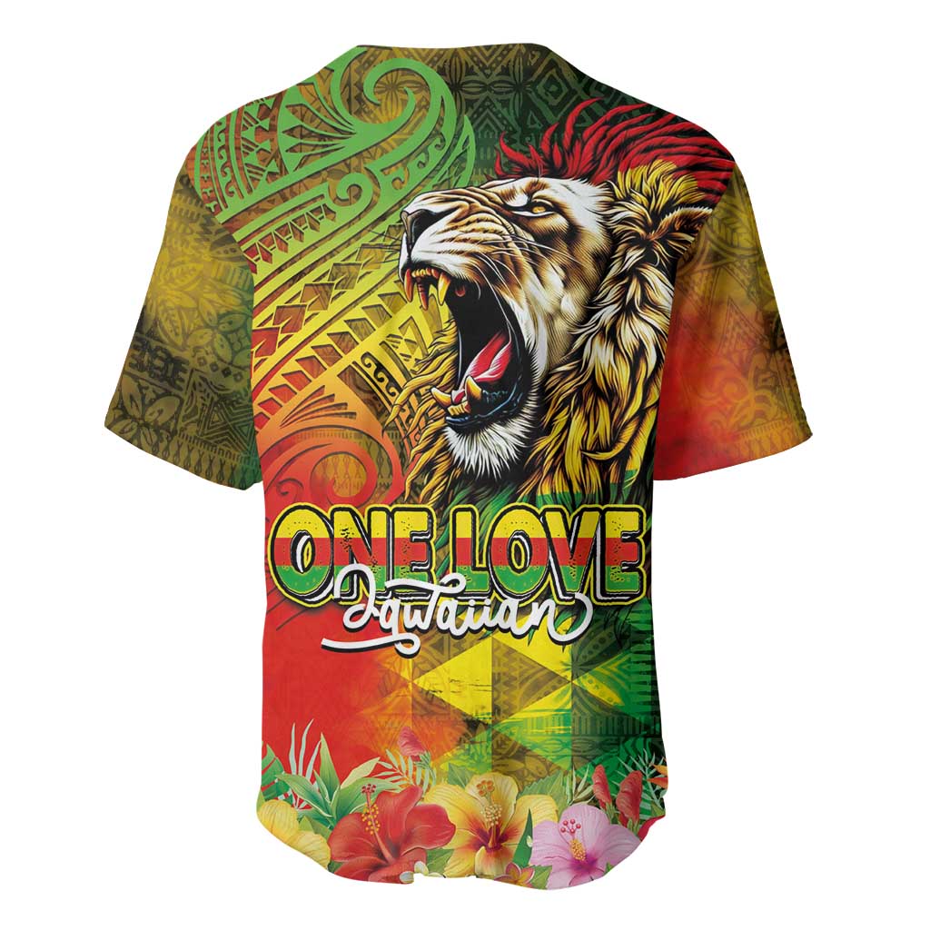 Hawaiian Reggae Baseball Jersey Jawaiian One Love-Tribal Tatoos and Rastafari Lion - Polynesian Pride
