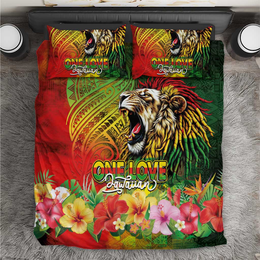Hawaiian Reggae Bedding Set Jawaiian One Love-Tribal Tatoos and Rastafari Lion LT03 Multicolor - Polynesian Pride
