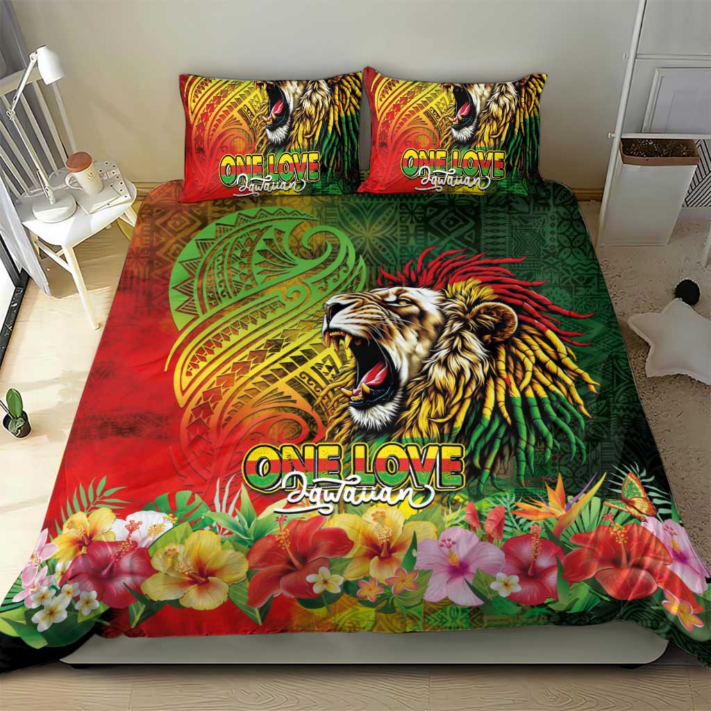 Hawaiian Reggae Bedding Set Jawaiian One Love-Tribal Tatoos and Rastafari Lion LT03 - Polynesian Pride