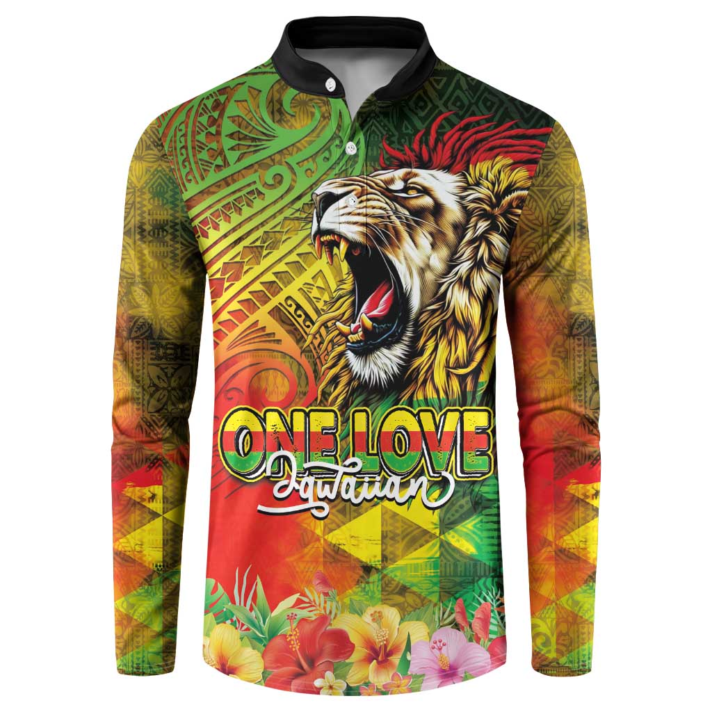 Hawaiian Reggae Button Sweatshirt Jawaiian One Love-Tribal Tatoos and Rastafari Lion LT03 Multicolor - Polynesian Pride