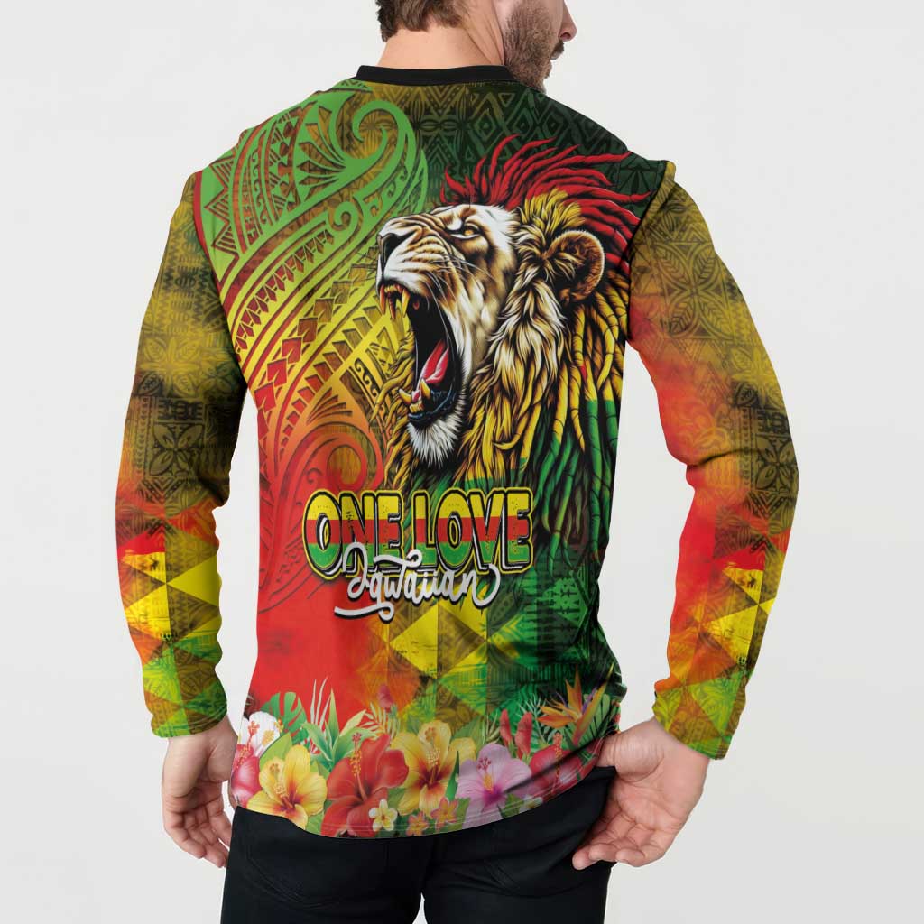Hawaiian Reggae Button Sweatshirt Jawaiian One Love-Tribal Tatoos and Rastafari Lion LT03 - Polynesian Pride
