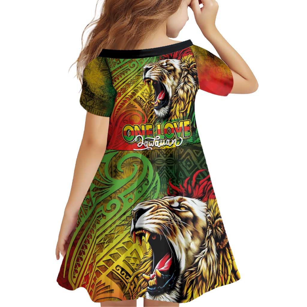 Hawaiian Reggae Family Matching Long Sleeve Bodycon Dress and Hawaiian Shirt Jawaiian One Love-Tribal Tatoos and Rastafari Lion LT03 - Polynesian Pride