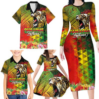 Hawaiian Reggae Family Matching Long Sleeve Bodycon Dress and Hawaiian Shirt Jawaiian One Love-Tribal Tatoos and Rastafari Lion LT03 - Polynesian Pride