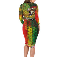 Hawaiian Reggae Family Matching Long Sleeve Bodycon Dress and Hawaiian Shirt Jawaiian One Love-Tribal Tatoos and Rastafari Lion LT03 - Polynesian Pride