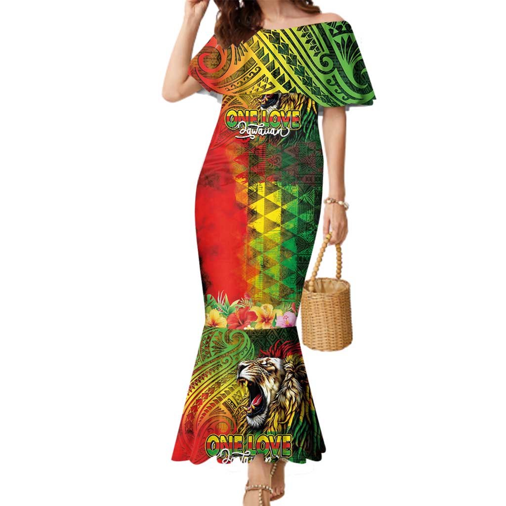 Hawaiian Reggae Family Matching Mermaid Dress and Hawaiian Shirt Jawaiian One Love-Tribal Tatoos and Rastafari Lion - Polynesian Pride