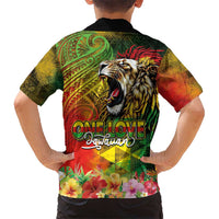 Hawaiian Reggae Family Matching Off Shoulder Short Dress and Hawaiian Shirt Jawaiian One Love-Tribal Tatoos and Rastafari Lion LT03 - Polynesian Pride