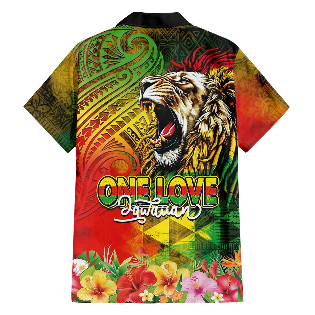 Hawaiian Reggae Family Matching Off Shoulder Short Dress and Hawaiian Shirt Jawaiian One Love-Tribal Tatoos and Rastafari Lion LT03 - Polynesian Pride