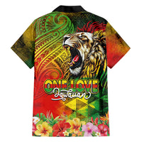 Hawaiian Reggae Family Matching Off Shoulder Short Dress and Hawaiian Shirt Jawaiian One Love-Tribal Tatoos and Rastafari Lion LT03 - Polynesian Pride