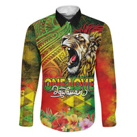Hawaiian Reggae Family Matching Off Shoulder Short Dress and Hawaiian Shirt Jawaiian One Love-Tribal Tatoos and Rastafari Lion LT03 Dad's Shirt - Long Sleeve Multicolor - Polynesian Pride