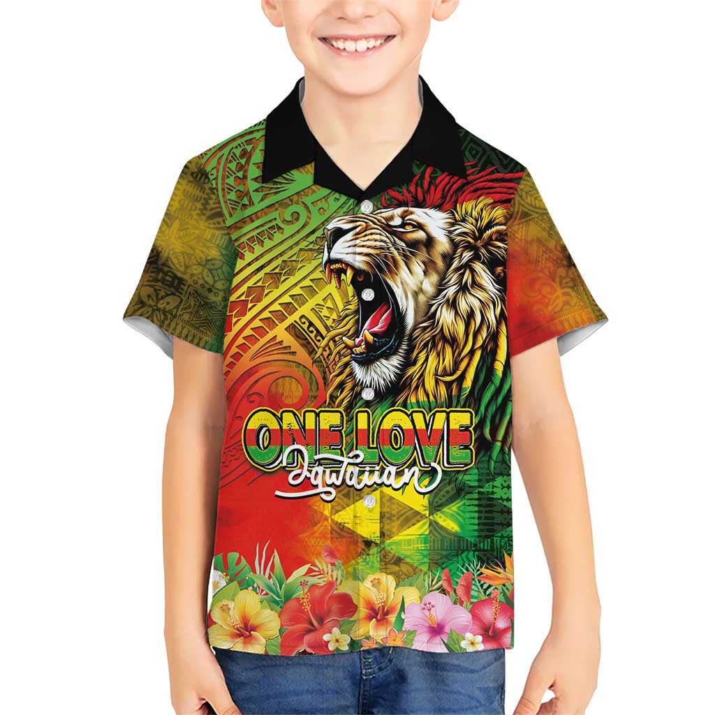 Hawaiian Reggae Family Matching Off Shoulder Short Dress and Hawaiian Shirt Jawaiian One Love-Tribal Tatoos and Rastafari Lion LT03 Son's Shirt Multicolor - Polynesian Pride