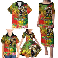 Hawaiian Reggae Family Matching Puletasi and Hawaiian Shirt Jawaiian One Love-Tribal Tatoos and Rastafari Lion - Polynesian Pride