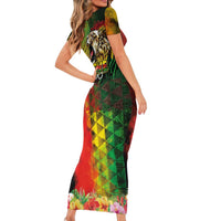 Hawaiian Reggae Family Matching Short Sleeve Bodycon Dress and Hawaiian Shirt Jawaiian One Love-Tribal Tatoos and Rastafari Lion - Polynesian Pride