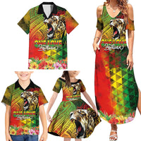 Hawaiian Reggae Family Matching Summer Maxi Dress and Hawaiian Shirt Jawaiian One Love-Tribal Tatoos and Rastafari Lion - Polynesian Pride