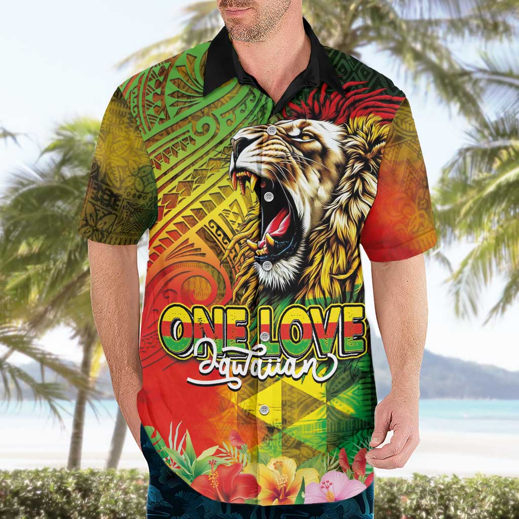 Hawaiian Reggae Hawaiian Shirt Jawaiian One Love-Tribal Tatoos and Rastafari Lion - Polynesian Pride