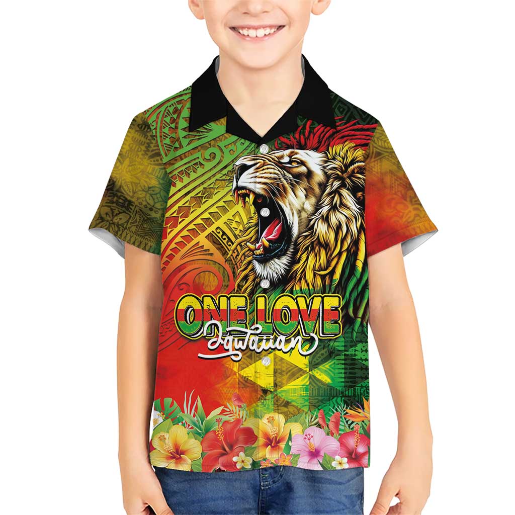 Hawaiian Reggae Hawaiian Shirt Jawaiian One Love-Tribal Tatoos and Rastafari Lion - Polynesian Pride