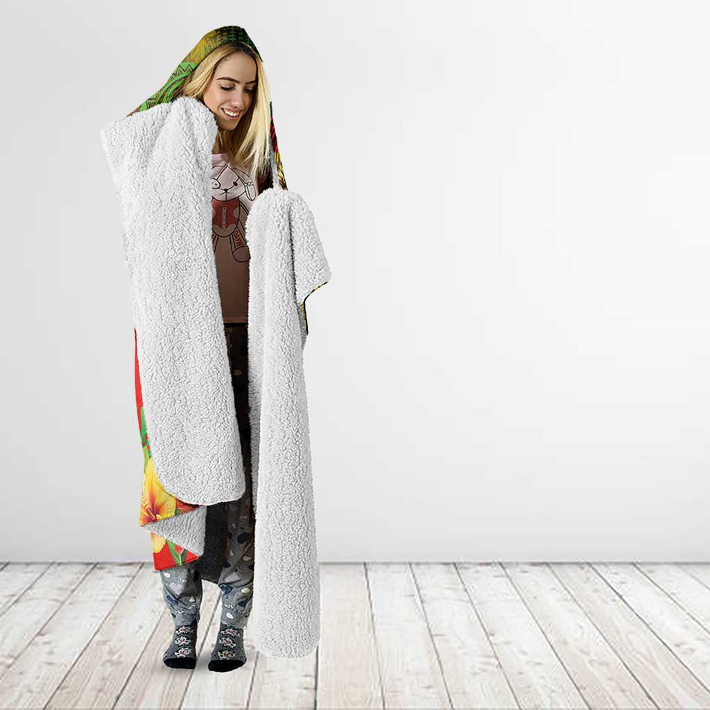 Hawaiian Reggae Hooded Blanket Jawaiian One Love-Tribal Tatoos and Rastafari Lion - Polynesian Pride