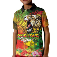 Hawaiian Reggae Kid Polo Shirt Jawaiian One Love-Tribal Tatoos and Rastafari Lion - Polynesian Pride