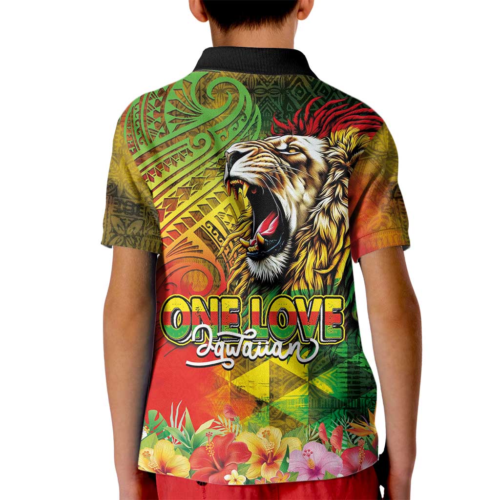 Hawaiian Reggae Kid Polo Shirt Jawaiian One Love-Tribal Tatoos and Rastafari Lion - Polynesian Pride