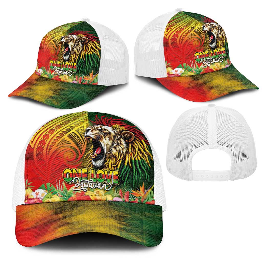 Hawaiian Reggae Mesh Trucker Cap Jawaiian One Love-Tribal Tatoos and Rastafari Lion - Polynesian Pride