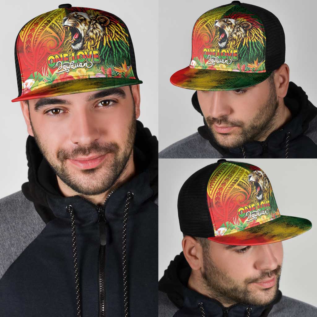 Hawaiian Reggae Mesh Trucker Cap Jawaiian One Love-Tribal Tatoos and Rastafari Lion - Polynesian Pride