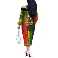 Hawaiian Reggae Off The Shoulder Long Sleeve Dress Jawaiian One Love-Tribal Tatoos and Rastafari Lion - Polynesian Pride