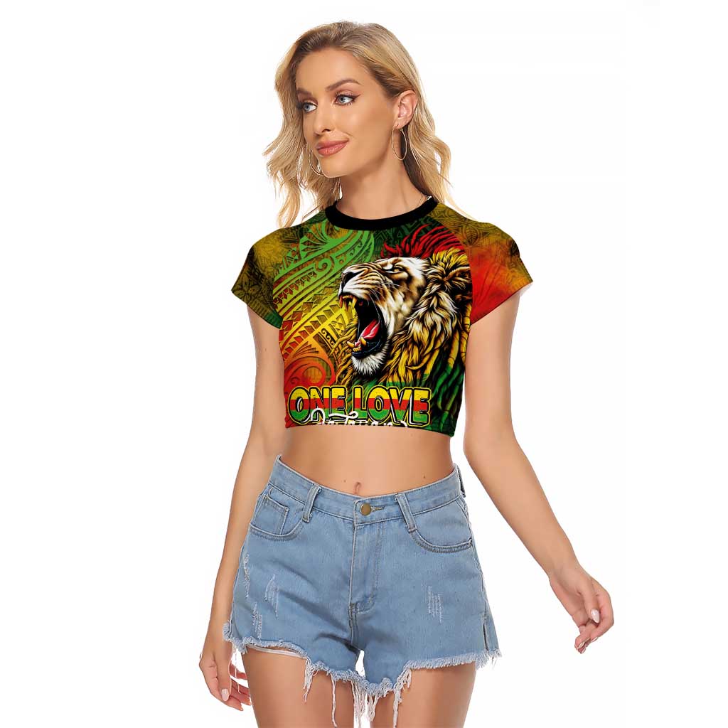 Hawaiian Reggae Raglan Cropped T Shirt Jawaiian One Love-Tribal Tatoos and Rastafari Lion - Polynesian Pride