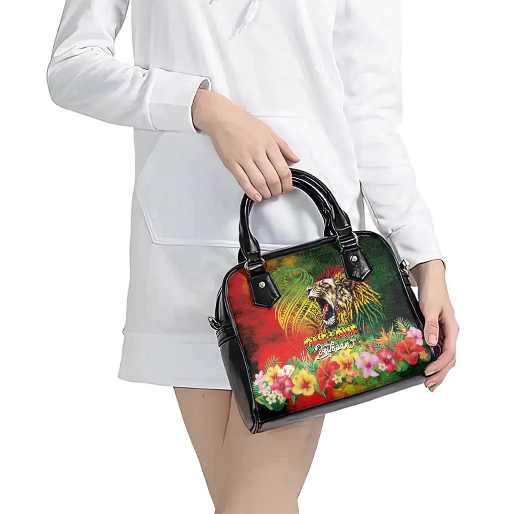 Hawaiian Reggae Shoulder Handbag Jawaiian One Love-Tribal Tatoos and Rastafari Lion - Polynesian Pride