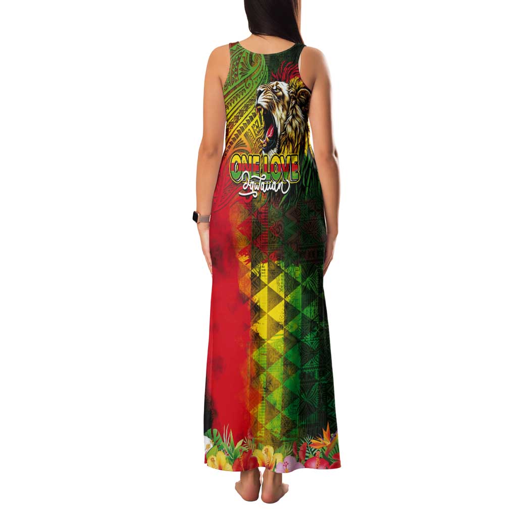 Hawaiian Reggae Tank Maxi Dress Jawaiian One Love-Tribal Tatoos and Rastafari Lion LT03 - Polynesian Pride