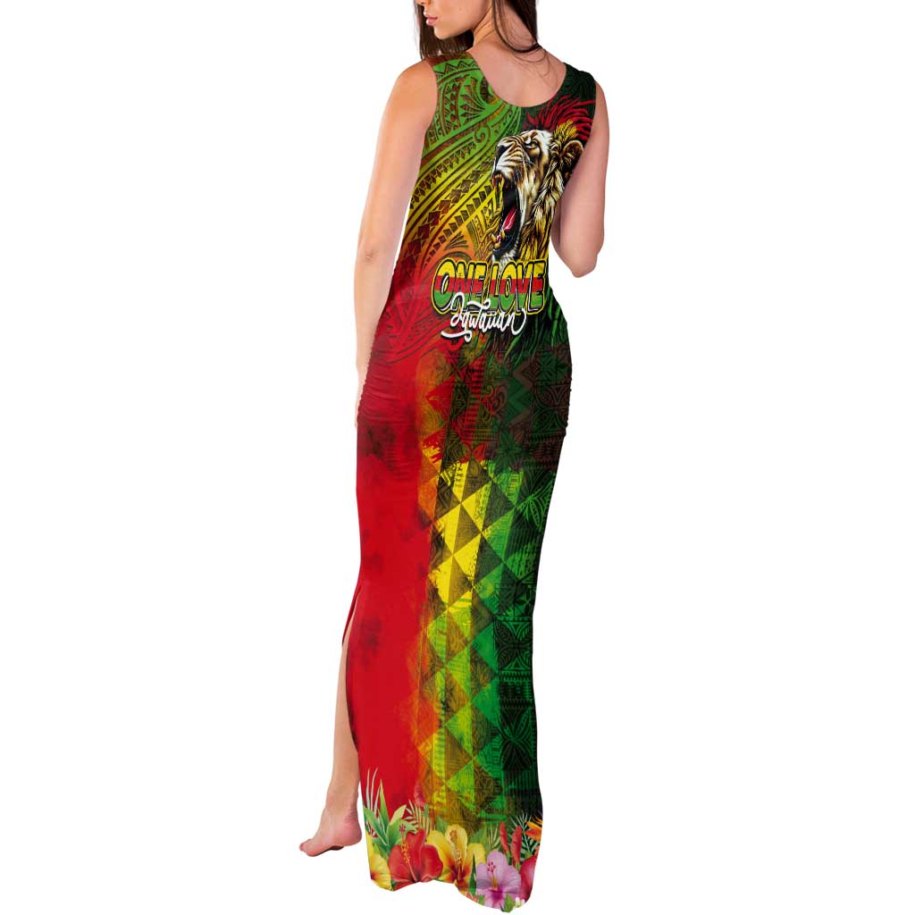 Hawaiian Reggae Tank Maxi Dress Jawaiian One Love-Tribal Tatoos and Rastafari Lion LT03 - Polynesian Pride