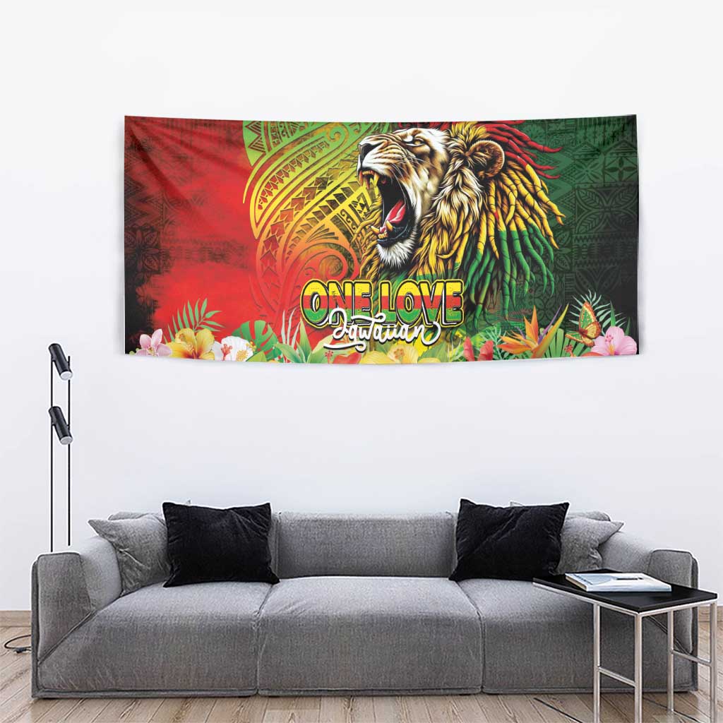 Hawaiian Reggae Tapestry Jawaiian One Love-Tribal Tatoos and Rastafari Lion LT03 - Polynesian Pride