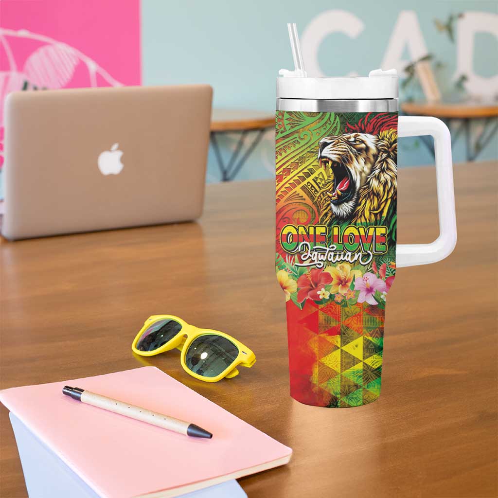 Hawaiian Reggae Tumbler With Handle Jawaiian One Love-Tribal Tatoos and Rastafari Lion - Polynesian Pride