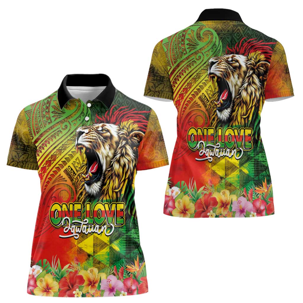 Hawaiian Reggae Women Polo Shirt Jawaiian One Love-Tribal Tatoos and Rastafari Lion - Polynesian Pride