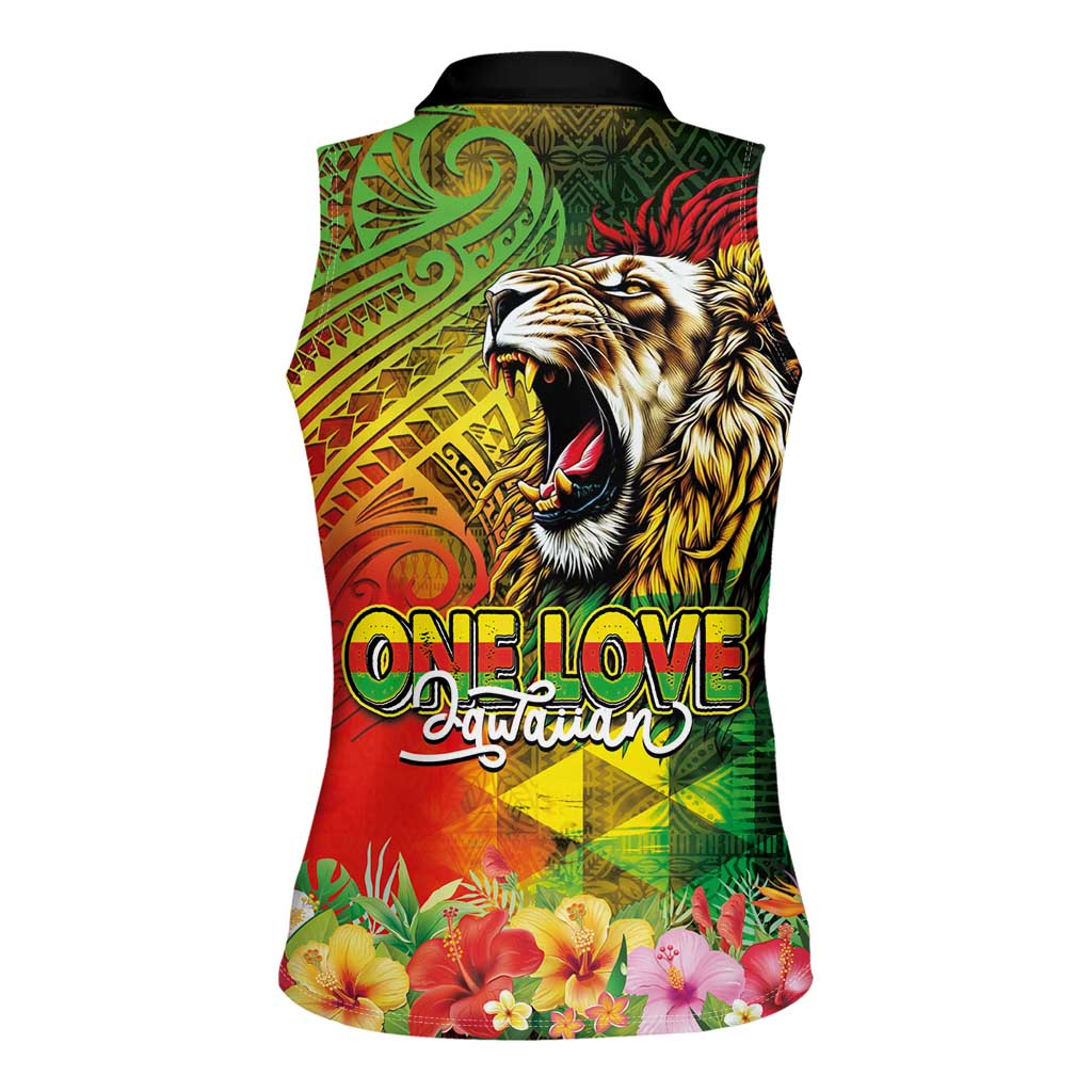 Hawaiian Reggae Women Sleeveless Polo Shirt Jawaiian One Love-Tribal Tatoos and Rastafari Lion - Polynesian Pride