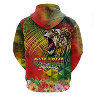 Hawaiian Reggae Zip Hoodie Jawaiian One Love-Tribal Tatoos and Rastafari Lion - Polynesian Pride