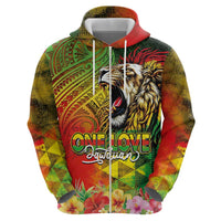 Hawaiian Reggae Zip Hoodie Jawaiian One Love-Tribal Tatoos and Rastafari Lion - Polynesian Pride