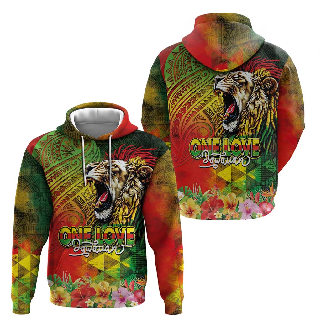 Hawaiian Reggae Zip Hoodie Jawaiian One Love-Tribal Tatoos and Rastafari Lion - Polynesian Pride