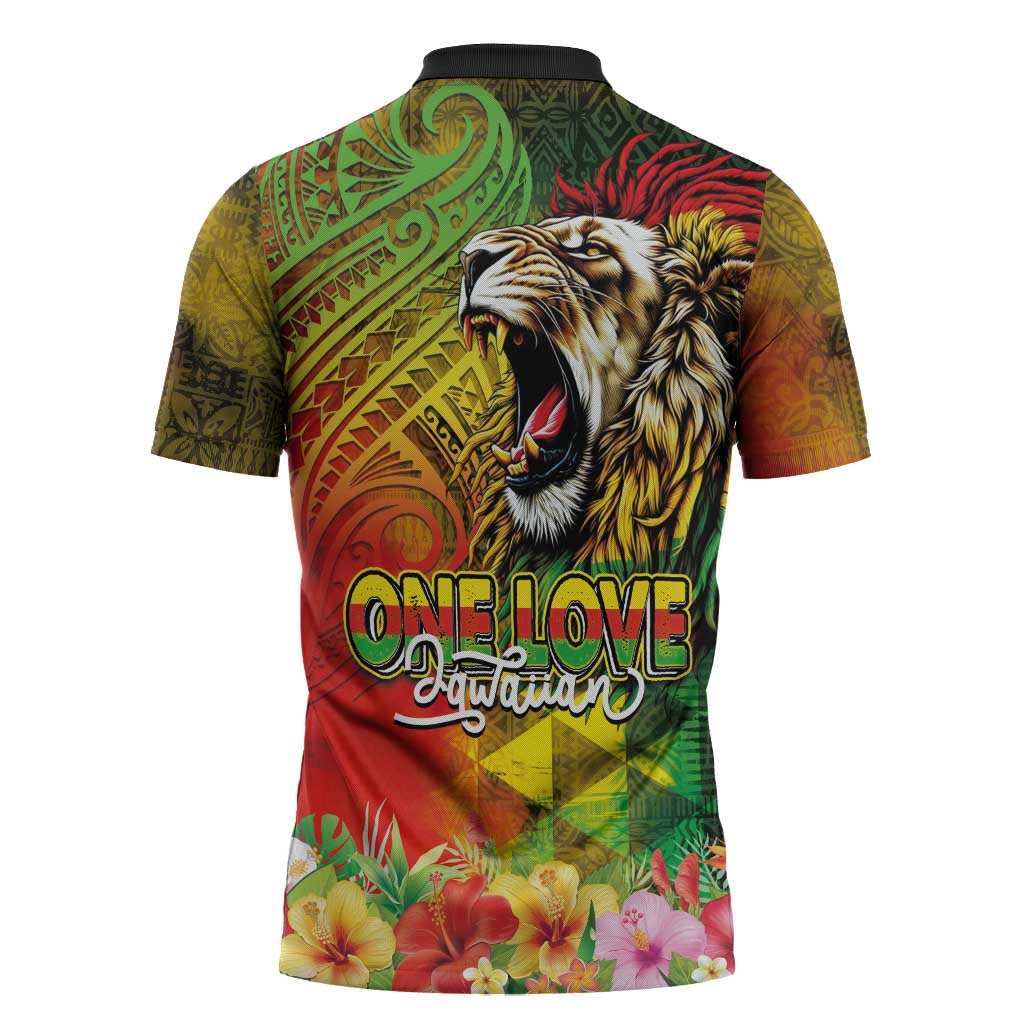 Hawaiian Reggae Zipper Polo Shirt Jawaiian One Love-Tribal Tatoos and Rastafari Lion - Polynesian Pride