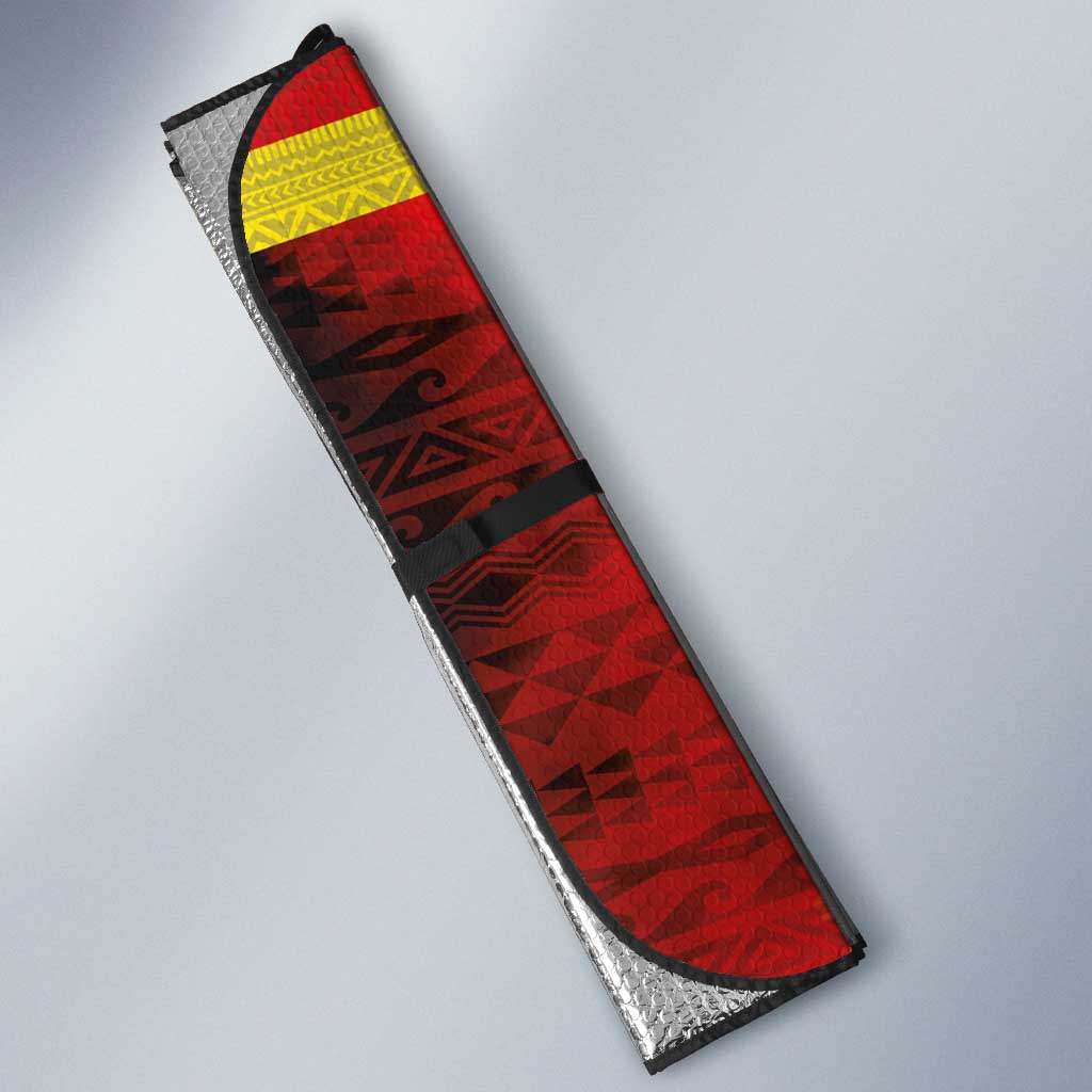 Hawaiian Reggae Auto Sun Shade Kakau Art Motifs with Ohia Lehua and Rastafari Lion - Polynesian Pride