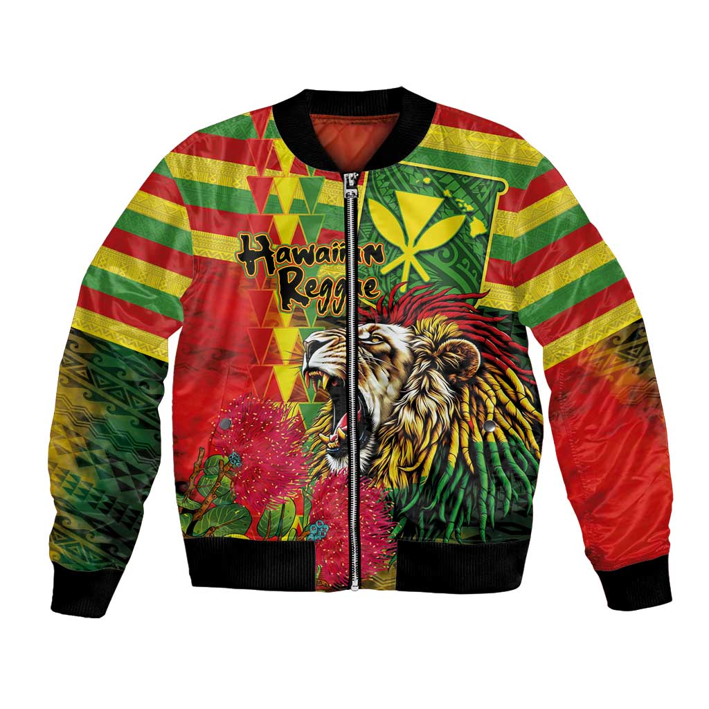 Hawaiian Reggae Bomber Jacket Kakau Art Motifs with Ohia Lehua and Rastafari Lion LT03 Unisex Multicolor - Polynesian Pride