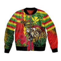 Hawaiian Reggae Bomber Jacket Kakau Art Motifs with Ohia Lehua and Rastafari Lion LT03 Unisex Multicolor - Polynesian Pride