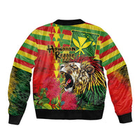 Hawaiian Reggae Bomber Jacket Kakau Art Motifs with Ohia Lehua and Rastafari Lion LT03 - Polynesian Pride