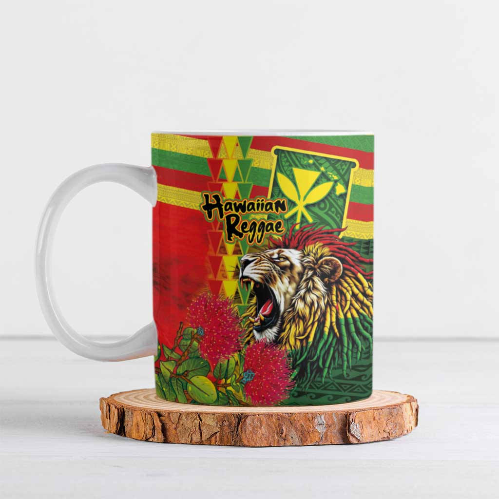 Hawaiian Reggae Ceramic Mug Kakau Art Motifs with Ohia Lehua and Rastafari Lion LT03 Multicolor - Polynesian Pride