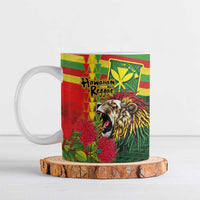 Hawaiian Reggae Ceramic Mug Kakau Art Motifs with Ohia Lehua and Rastafari Lion LT03 Multicolor - Polynesian Pride