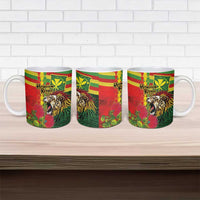 Hawaiian Reggae Ceramic Mug Kakau Art Motifs with Ohia Lehua and Rastafari Lion LT03 - Polynesian Pride