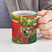 Hawaiian Reggae Ceramic Mug Kakau Art Motifs with Ohia Lehua and Rastafari Lion LT03 - Polynesian Pride