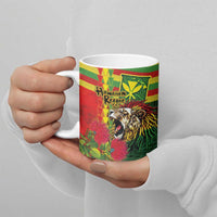 Hawaiian Reggae Ceramic Mug Kakau Art Motifs with Ohia Lehua and Rastafari Lion LT03 - Polynesian Pride