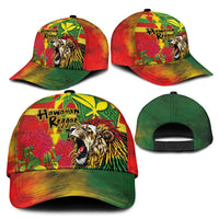 Hawaiian Reggae Classic Cap Kakau Art Motifs with Ohia Lehua and Rastafari Lion - Polynesian Pride
