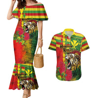Hawaiian Reggae Couples Matching Mermaid Dress and Hawaiian Shirt Kakau Art Motifs with Ohia Lehua and Rastafari Lion LT03 Multicolor - Polynesian Pride