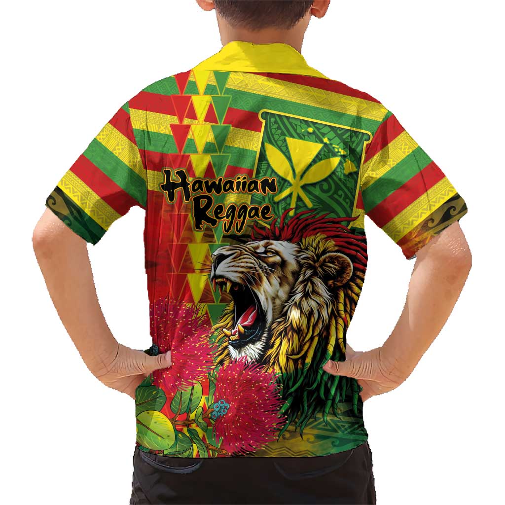 Hawaiian Reggae Family Matching Off Shoulder Short Dress and Hawaiian Shirt Kakau Art Motifs with Ohia Lehua and Rastafari Lion LT03 - Polynesian Pride