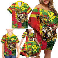 Hawaiian Reggae Family Matching Off Shoulder Short Dress and Hawaiian Shirt Kakau Art Motifs with Ohia Lehua and Rastafari Lion LT03 - Polynesian Pride